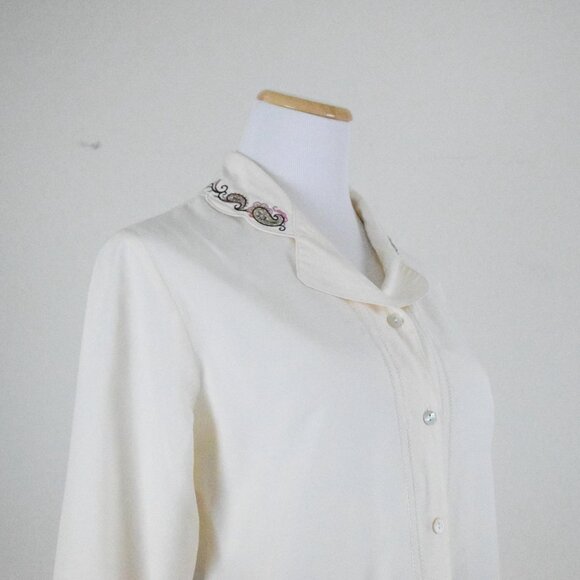 Vintage‎ 80s Paisley Embroidered Cream Blouse - Picture 5 of 10